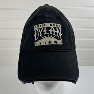 Vintage THE BOB DYLAN SHOW Strapback Distressed Black Cap Band Concert Hat Logo